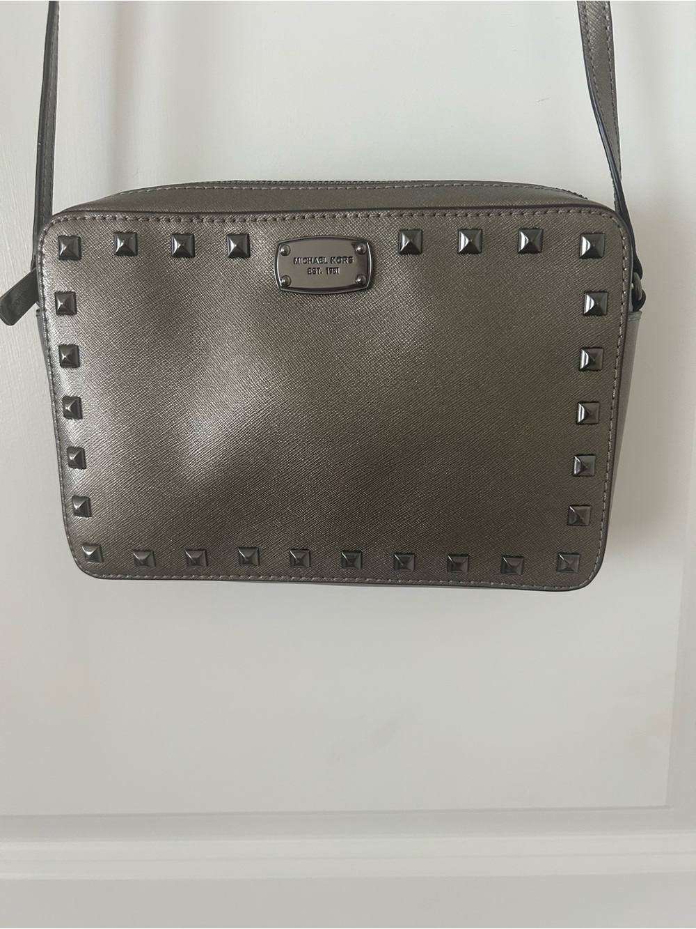 Michael Kors Pewter Studded Saffiano Crossbody Bag